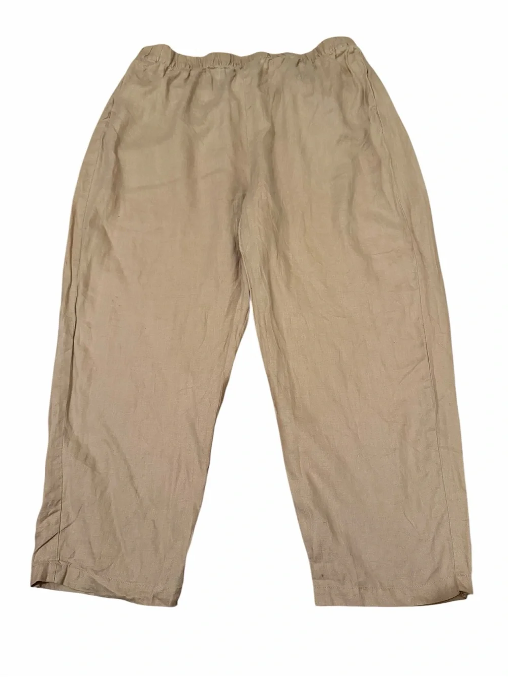 Zara Tan 100% Linen Elastic Waist Pants size XXL